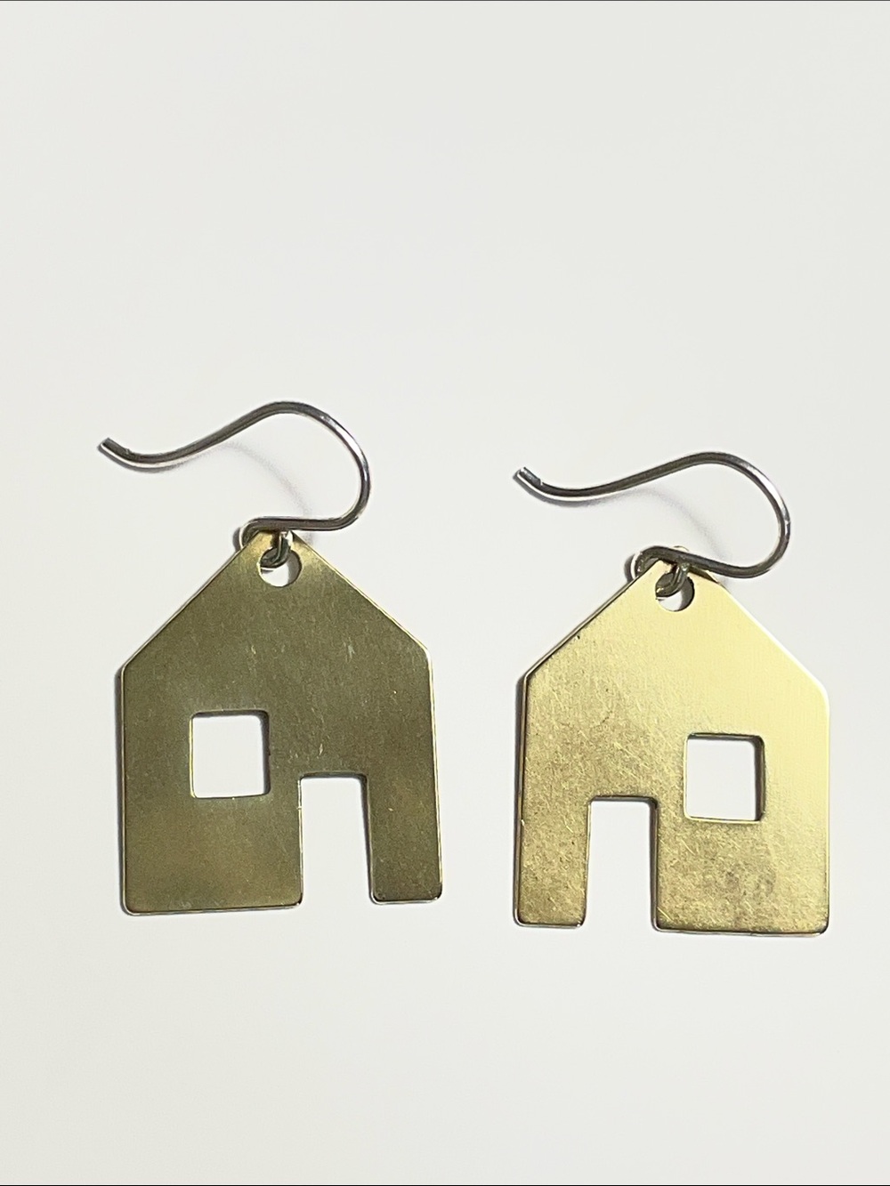 Brass House-Shaped Drop Earrings with 925 hooks